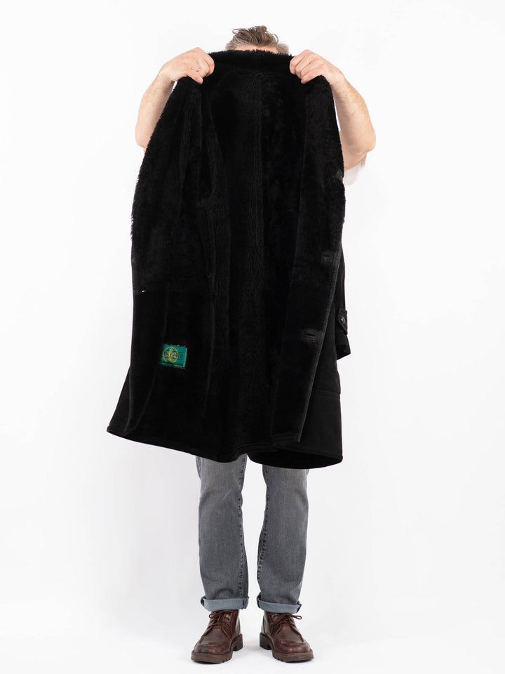 Vintage 80's Men Sheepskin Shearling Coat in BlackZ2288