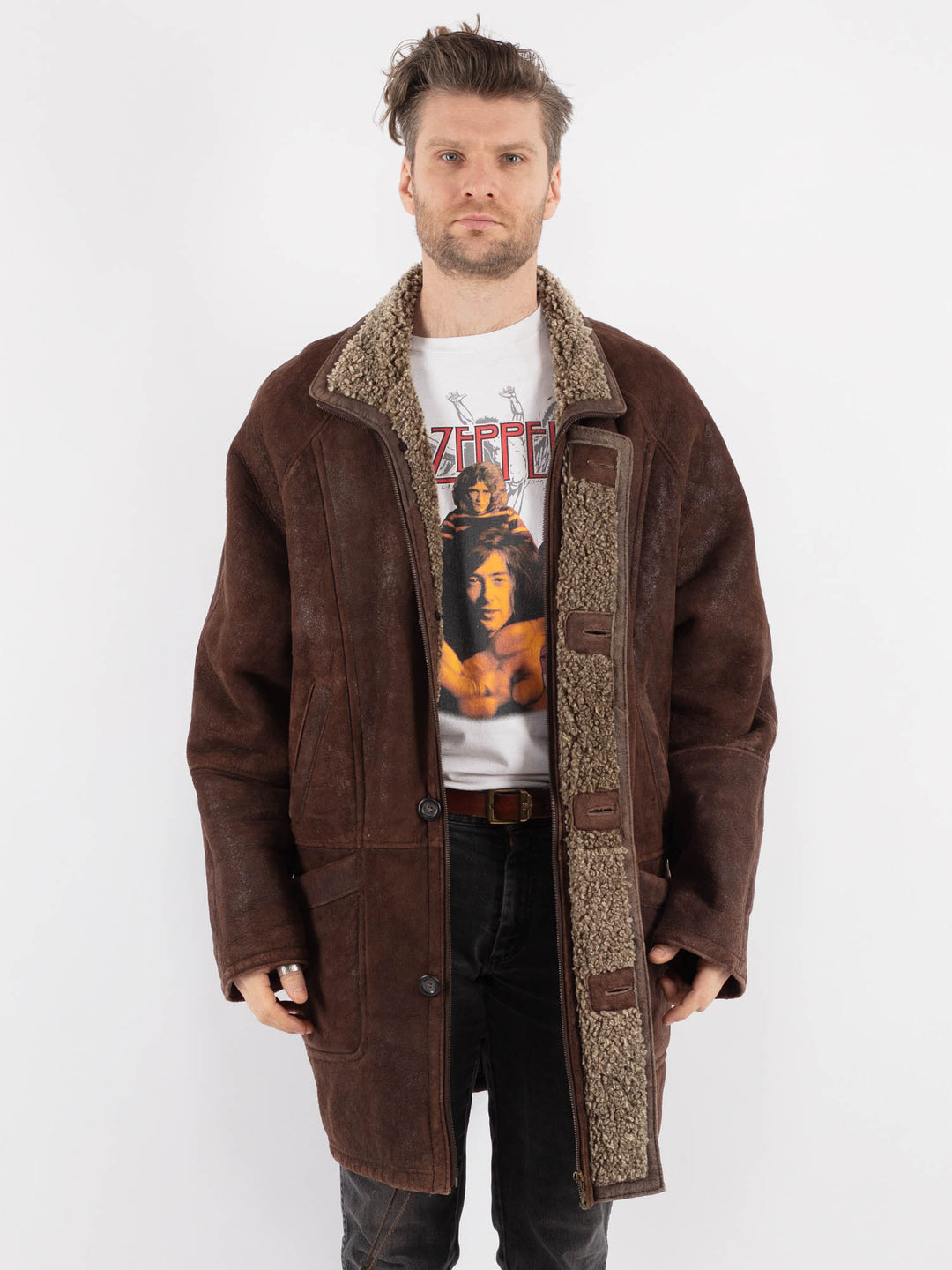 Vintage 80's Men Sheepskin Shearling in BrownZ789