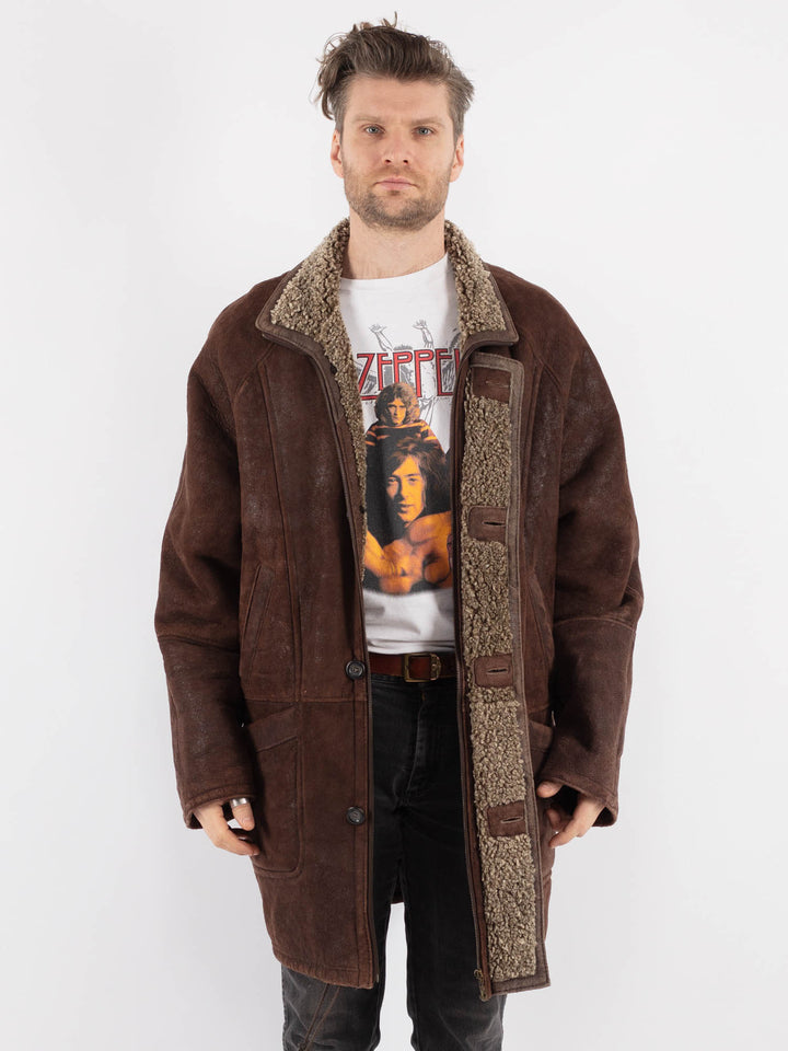 Vintage 80's Men Sheepskin Shearling in BrownZ789