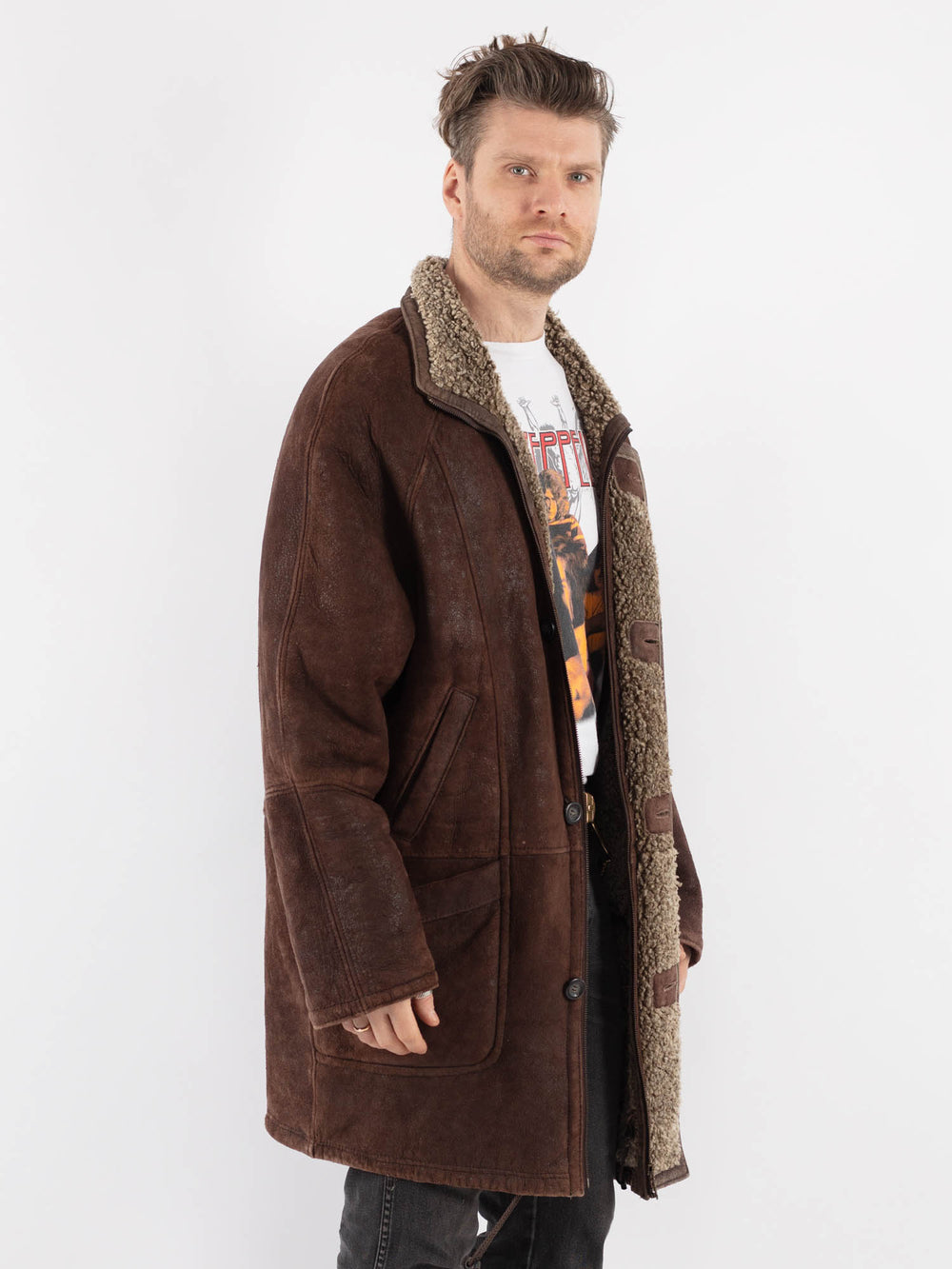 Vintage 80's Men Sheepskin Shearling in BrownZ789