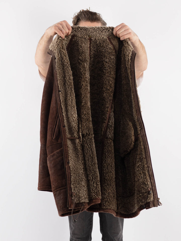 Vintage 80's Men Sheepskin Shearling in BrownZ789