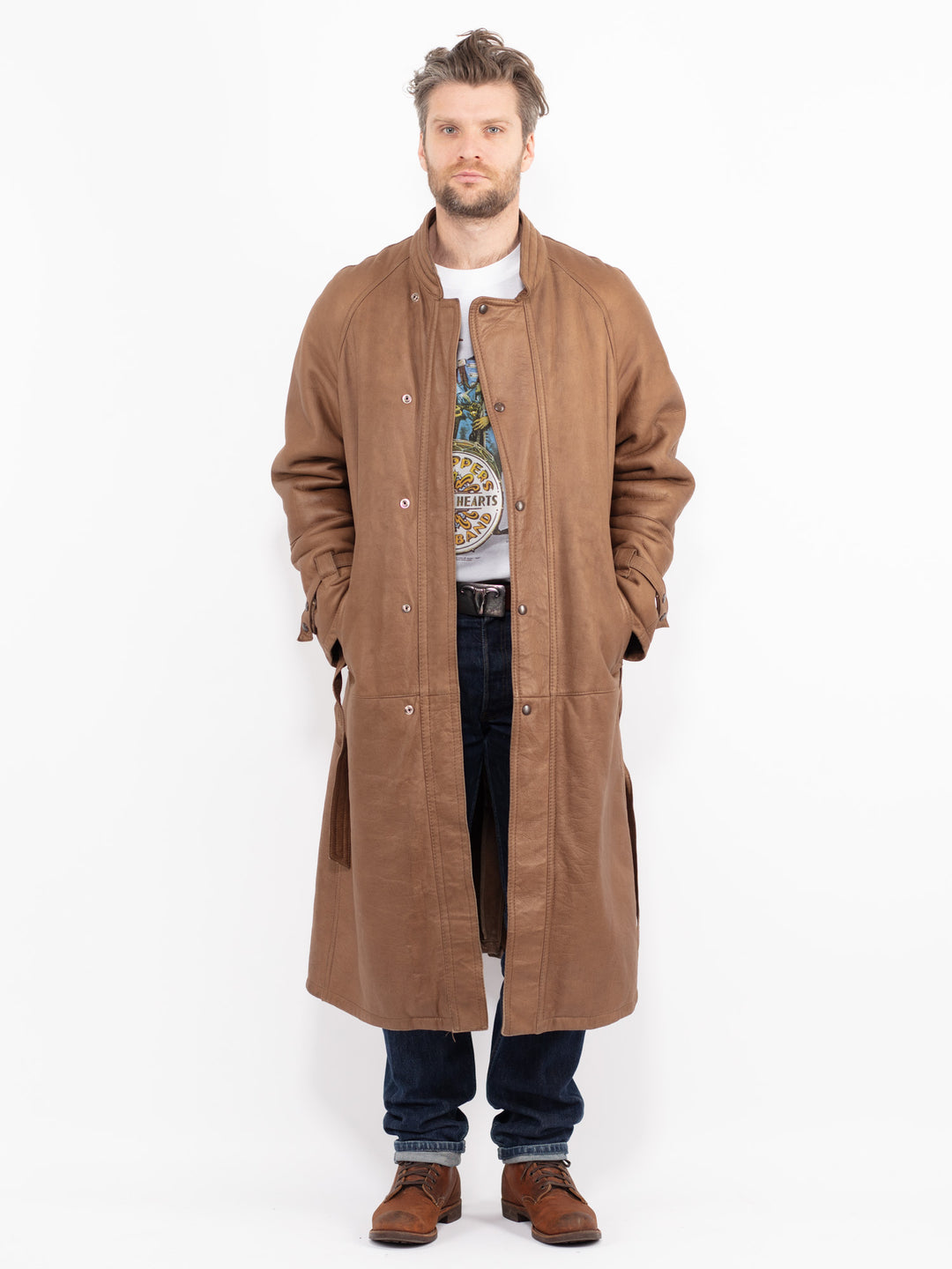 Vintage 80's Men Sheepskin Coat in BrownZ2672