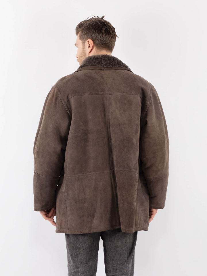 Vintage 80's Men Sheepskin Shearling Coat in BrownZ1124