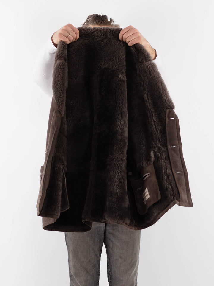 Vintage 80's Men Sheepskin Shearling Coat in BrownZ1124