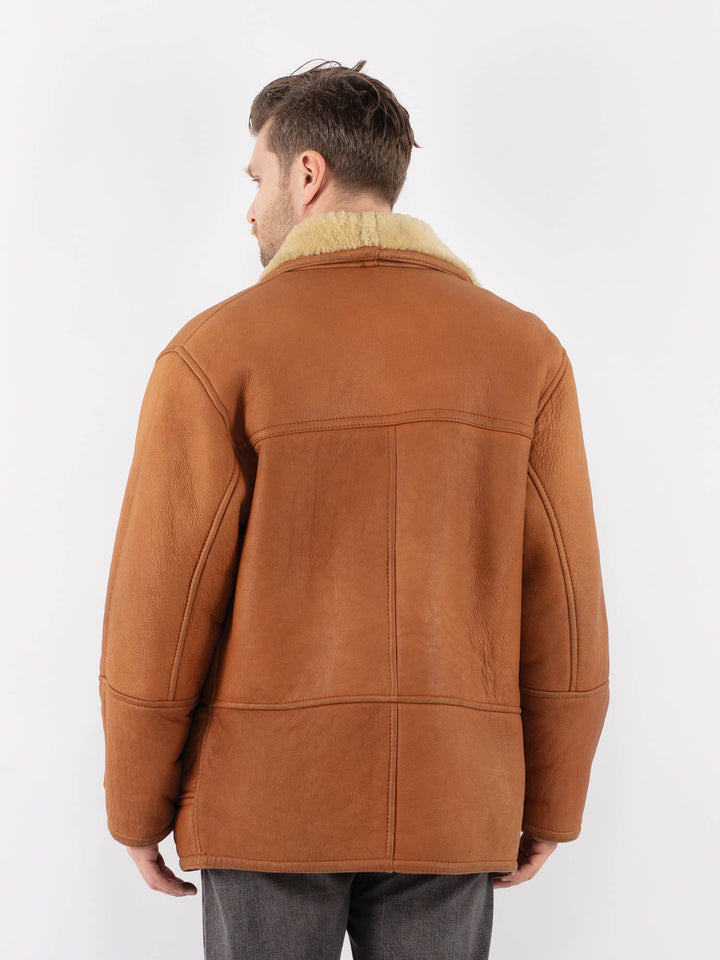 Vintage 80's Men Sheepskin Shearling Coat in BrownZ1125