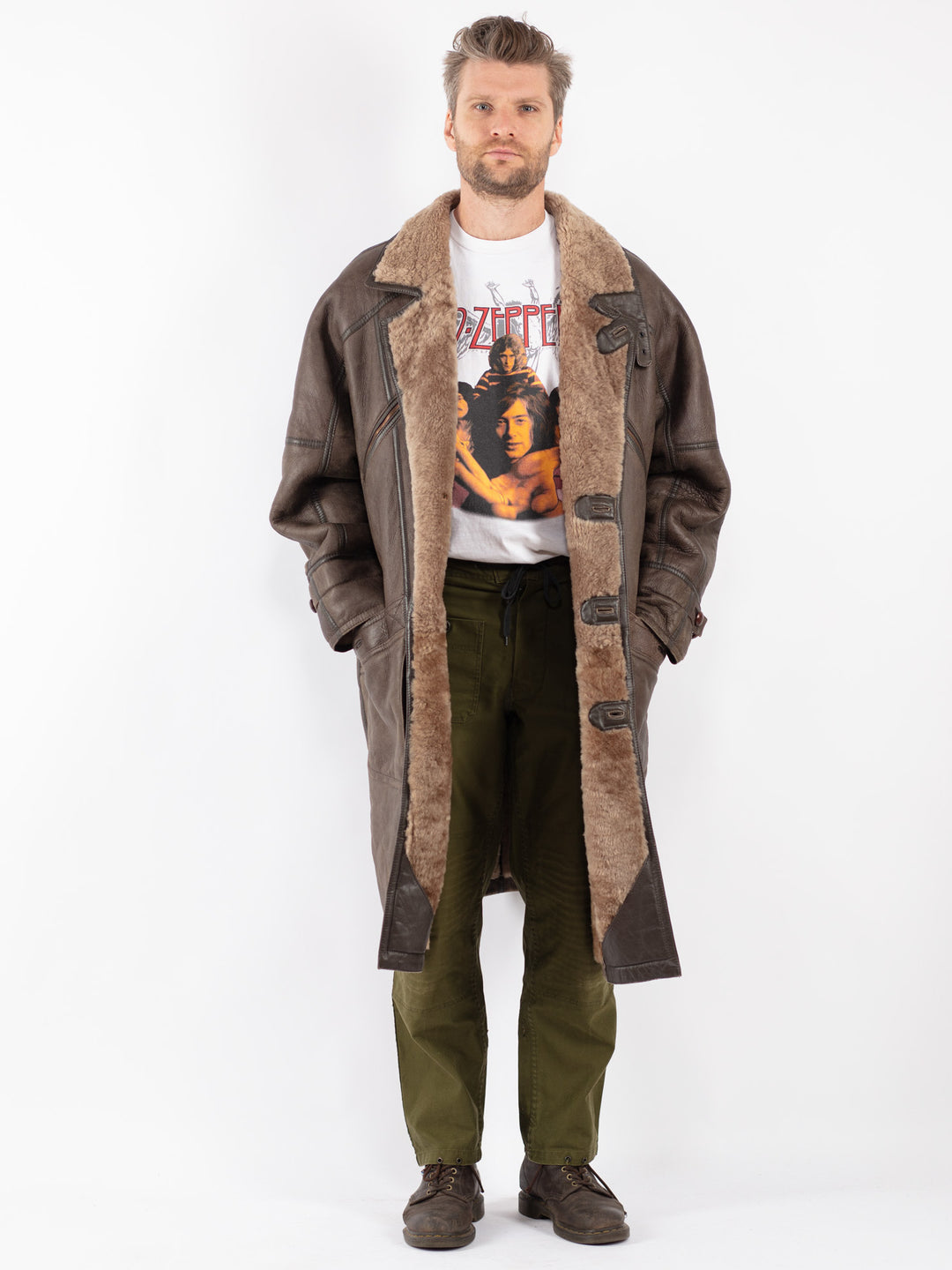 Vintage Men Sheepskin Coat in Brown