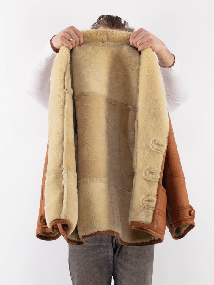 Vintage 80's Men Sheepskin Shearling Coat in BrownZ1125