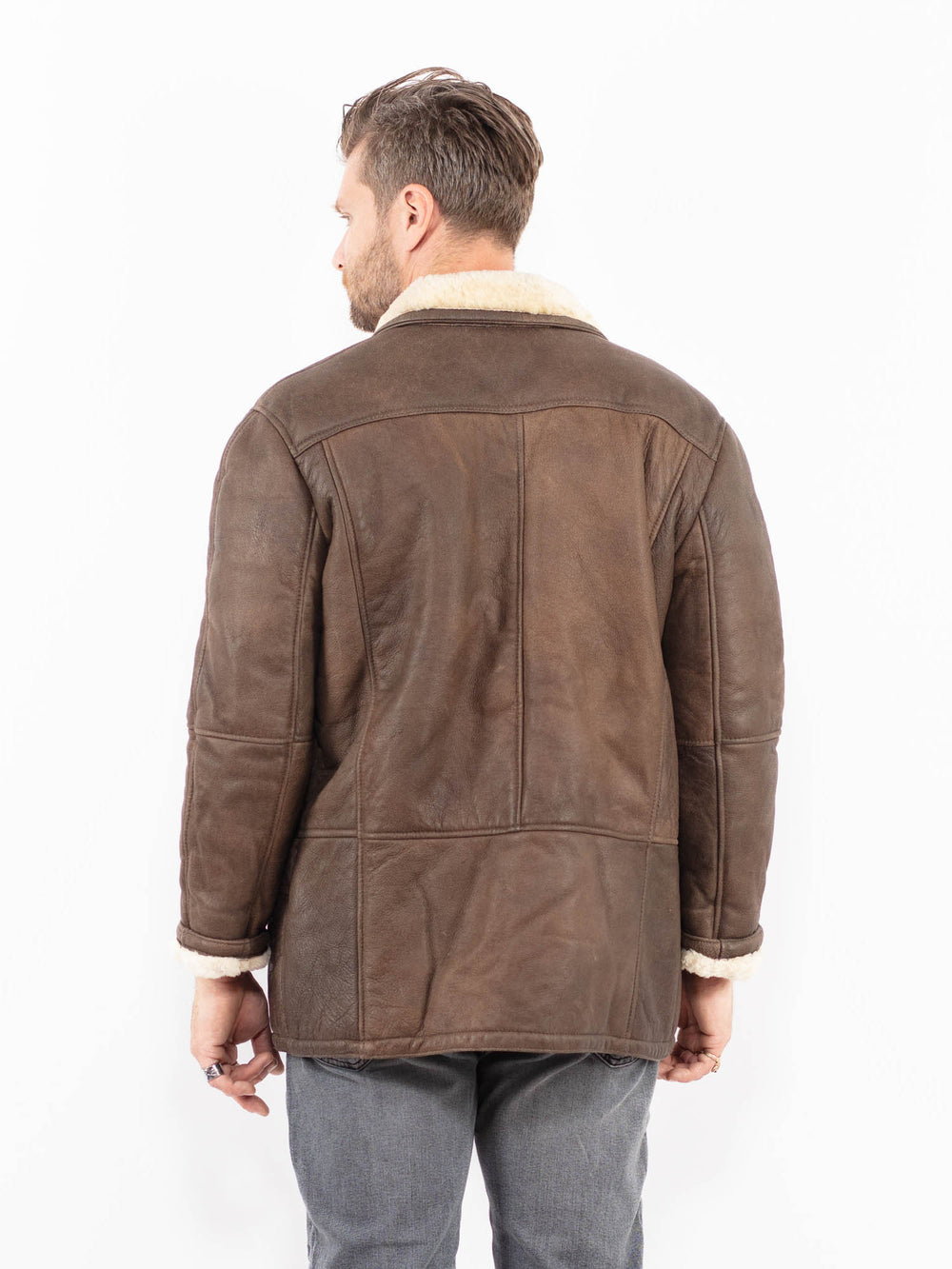 Vintage 80's Men Sheepskin Coat in BrownZ1943