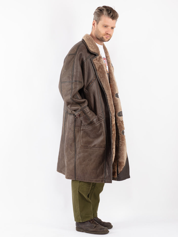 Vintage Men Sheepskin Coat in Brown
