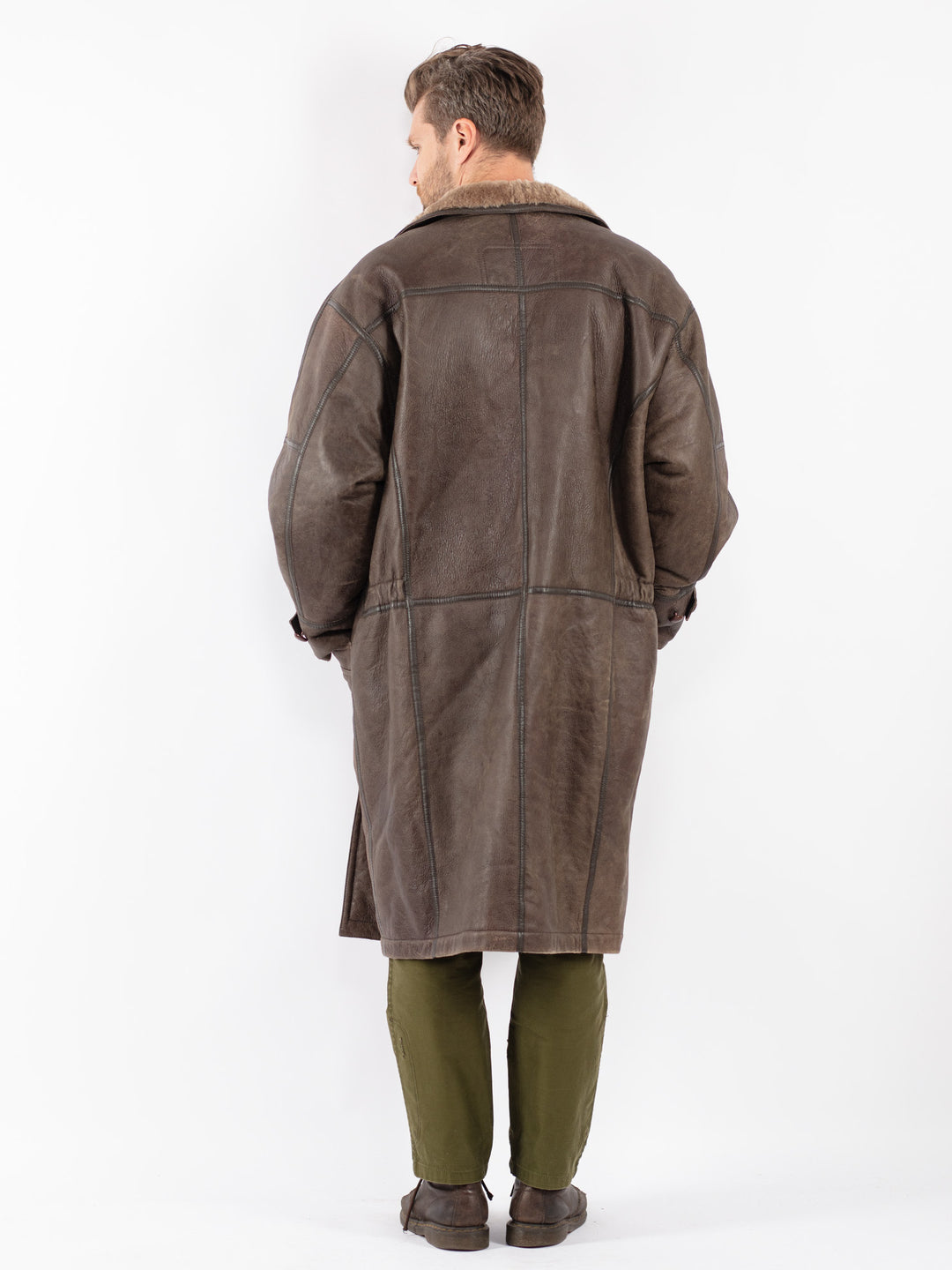 Vintage Men Sheepskin Coat in Brown