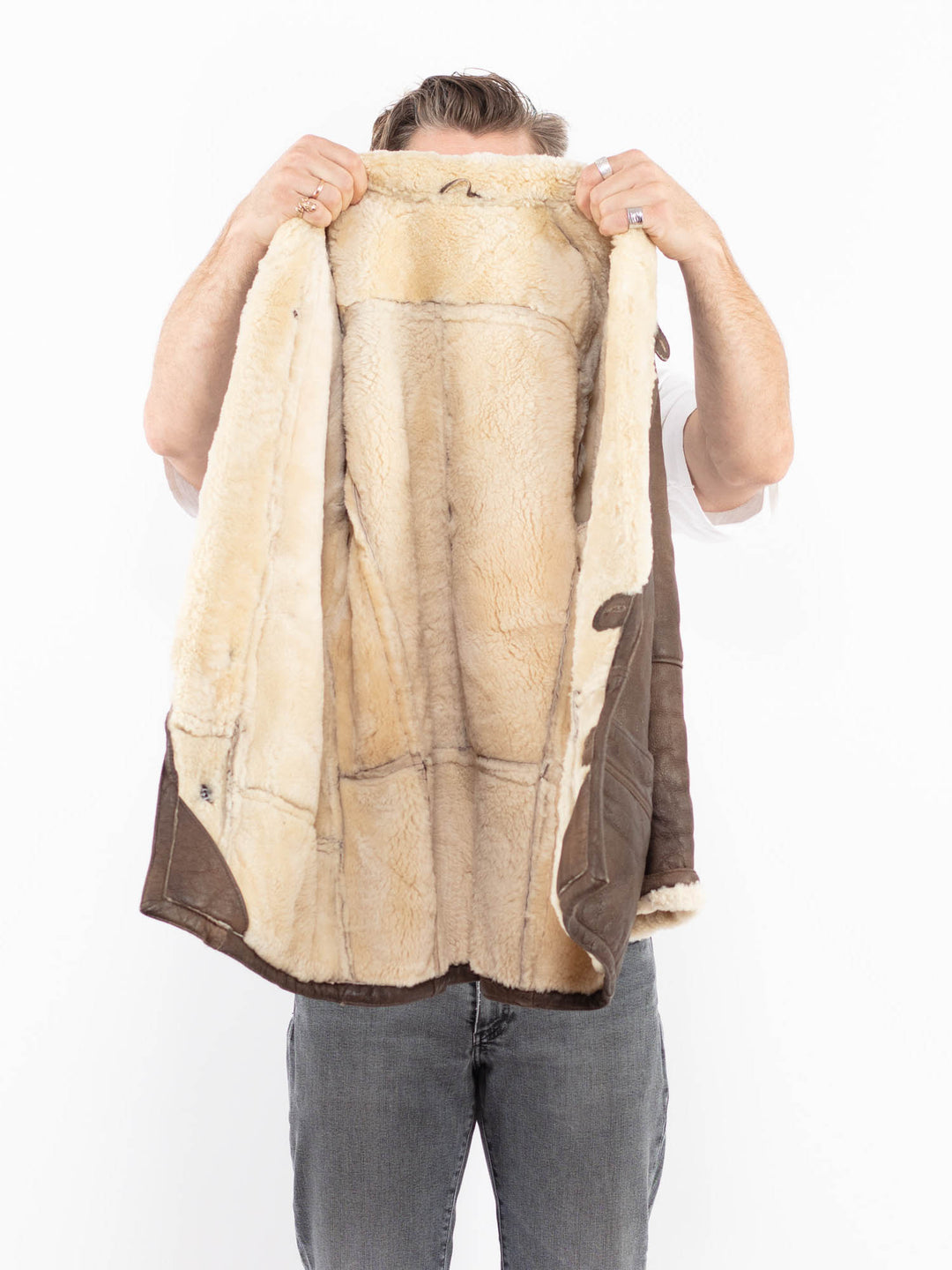 Vintage 80's Men Sheepskin Coat in BrownZ1943