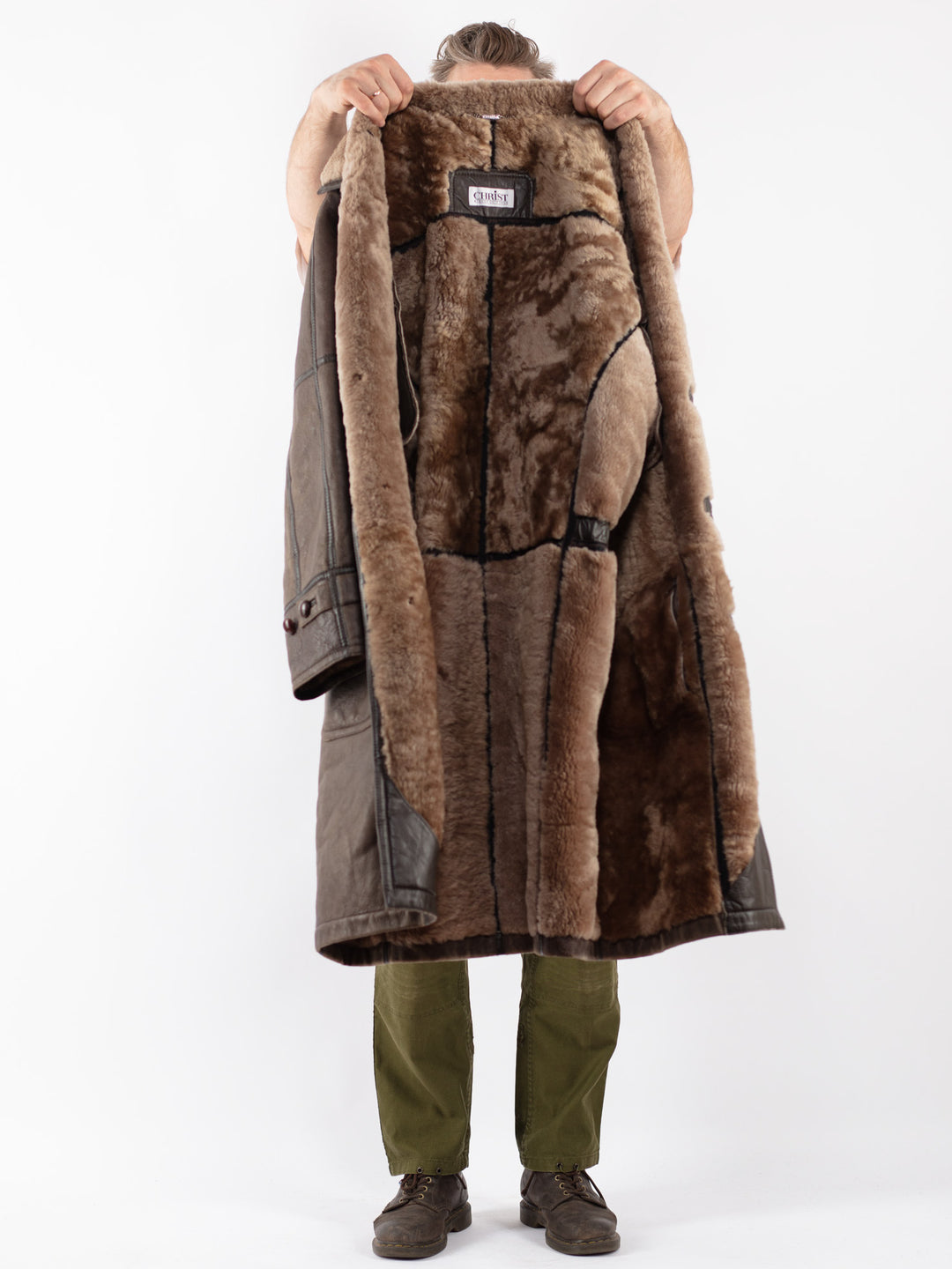 Vintage Men Sheepskin Coat in Brown