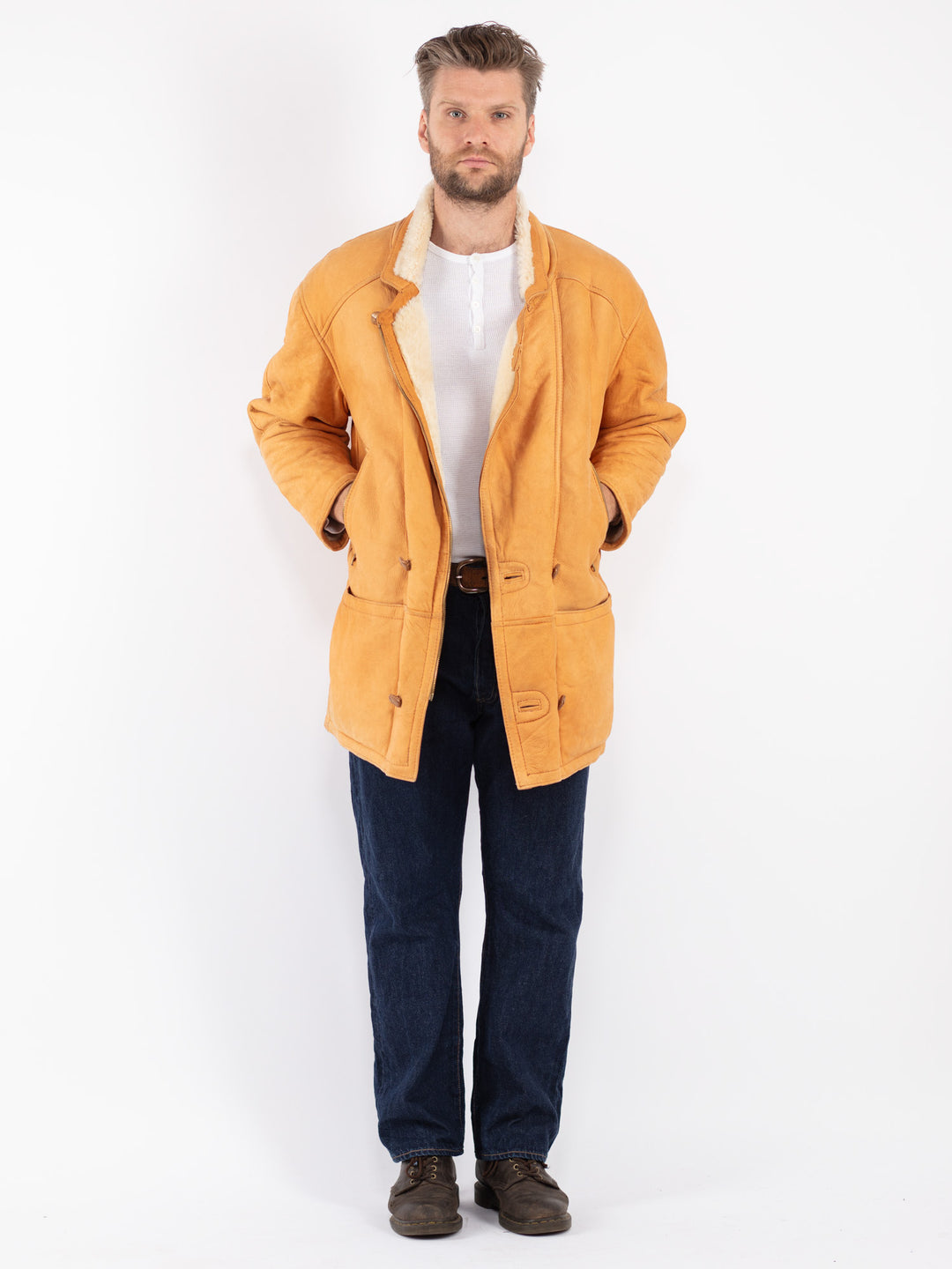 Vintage 80's Men Sheepskin Coat in Brown
