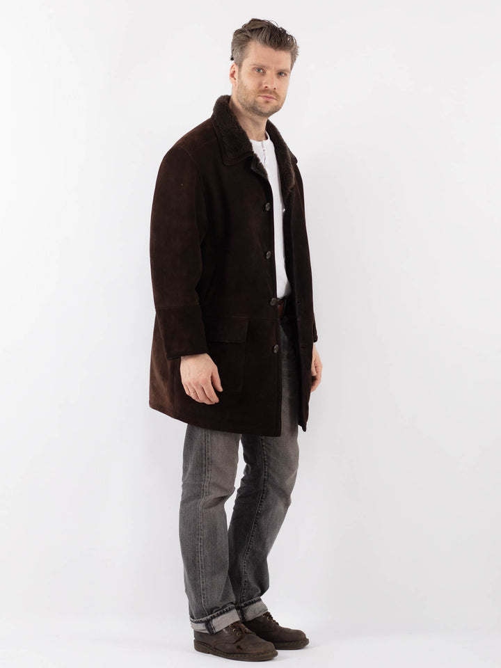 Vintage 80's Men Sheepskin Shearling Coat in BrownZ1127