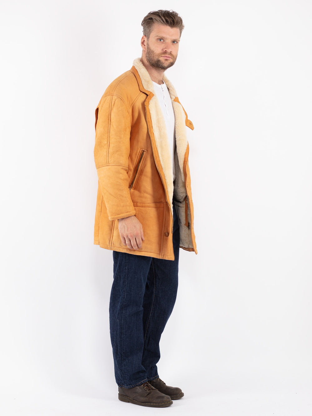 Vintage 80's Men Sheepskin Coat in Brown