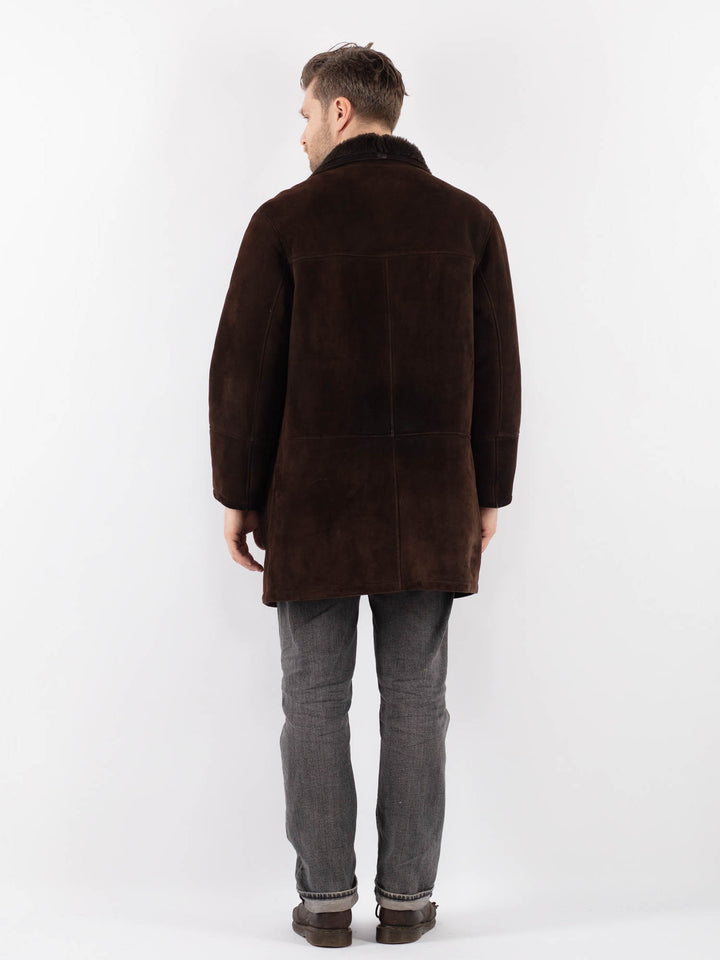 Vintage 80's Men Sheepskin Shearling Coat in BrownZ1127