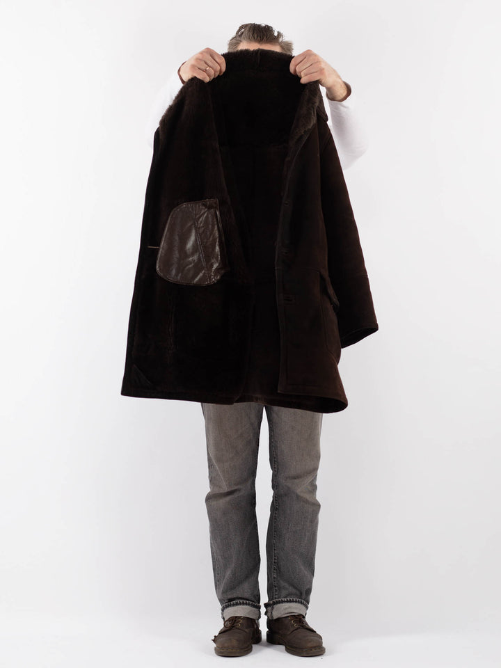 Vintage 80's Men Sheepskin Shearling Coat in BrownZ1127