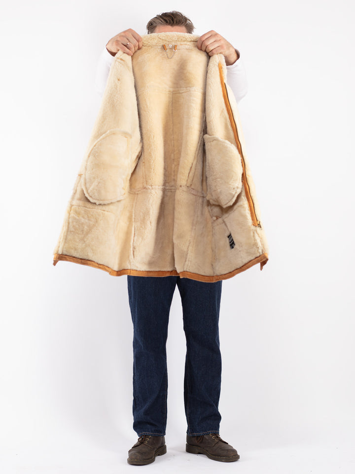 Vintage 80's Men Sheepskin Coat in Brown