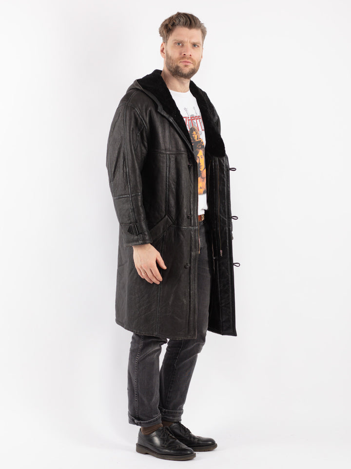 Vintage 80's Men Sheepskin Coat in Black