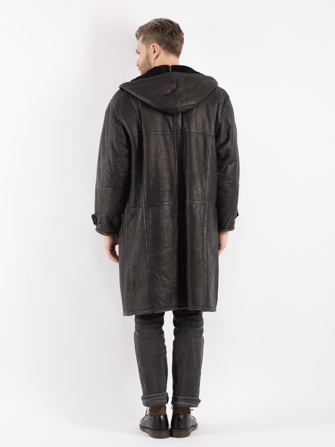 Vintage 80's Men Sheepskin Coat in Black