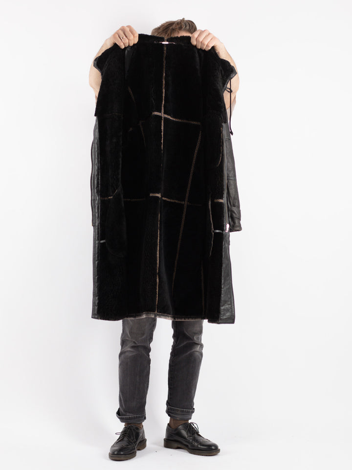 Vintage 80's Men Sheepskin Coat in Black