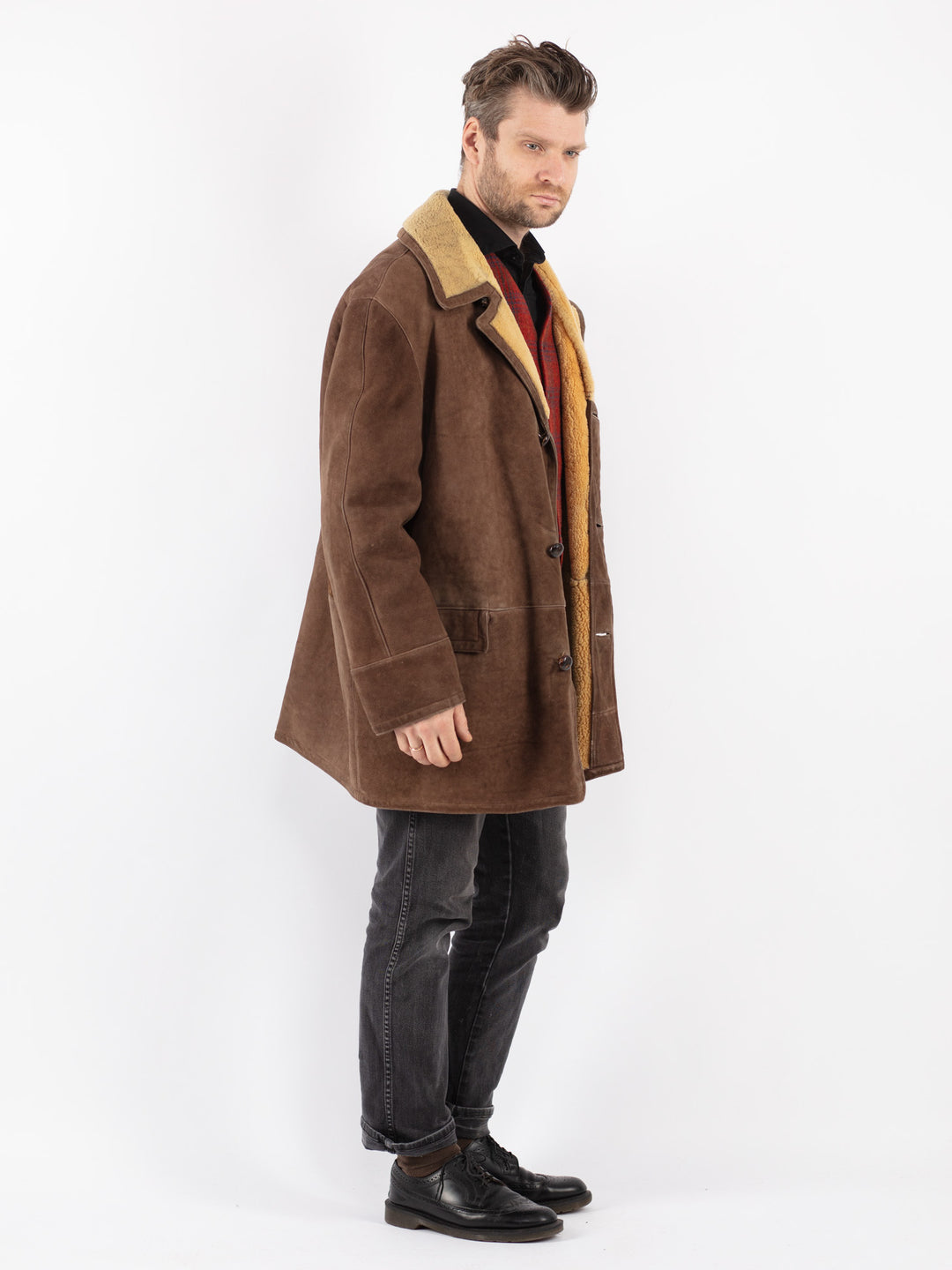 Vintage 80's Men Sheepskin Coat in BrownZ195