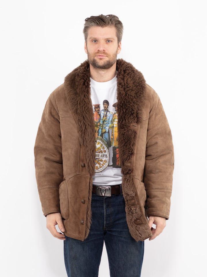 Vintage 80's Men Sheepskin Shearling Coat in BrownZ2681
