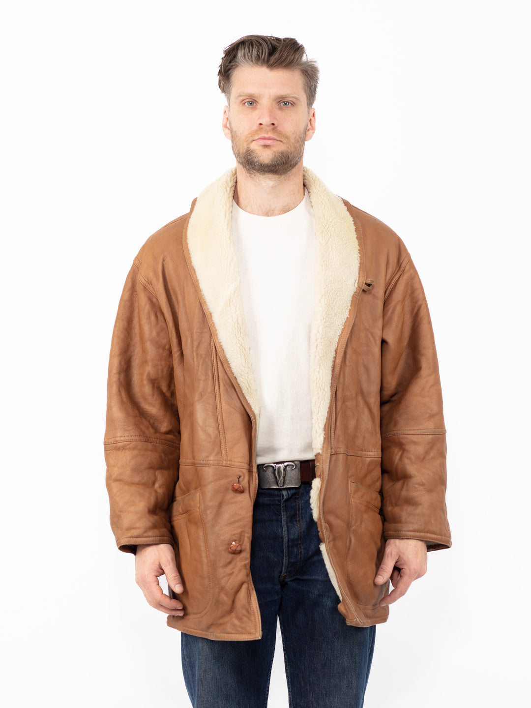 Vintage 80's Men Sheepskin Coat in BrownZ2561