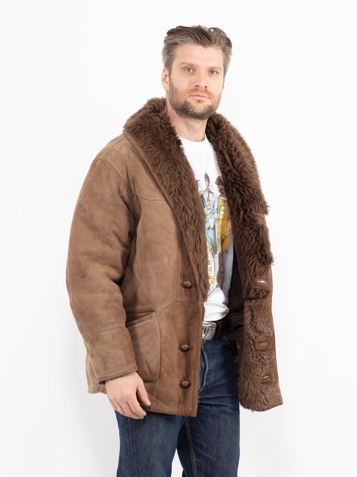 Vintage 80's Men Sheepskin Shearling Coat in BrownZ2681