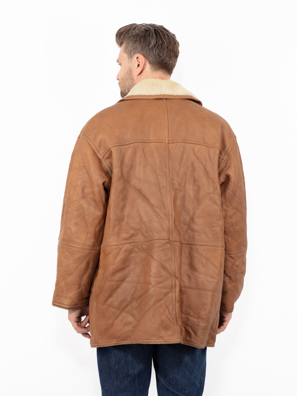 Vintage 80's Men Sheepskin Coat in BrownZ2561