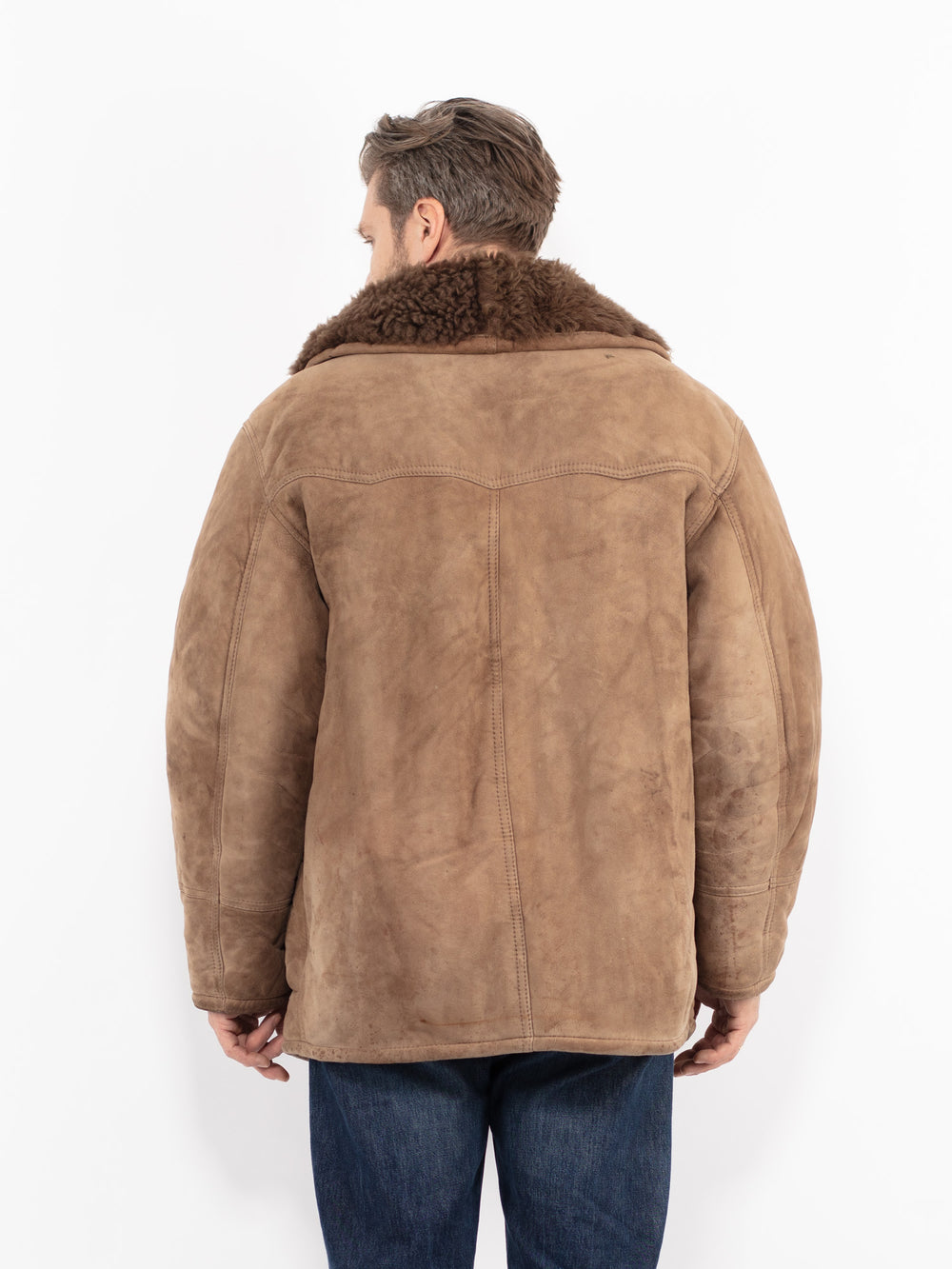 Vintage 80's Men Sheepskin Shearling Coat in BrownZ2681