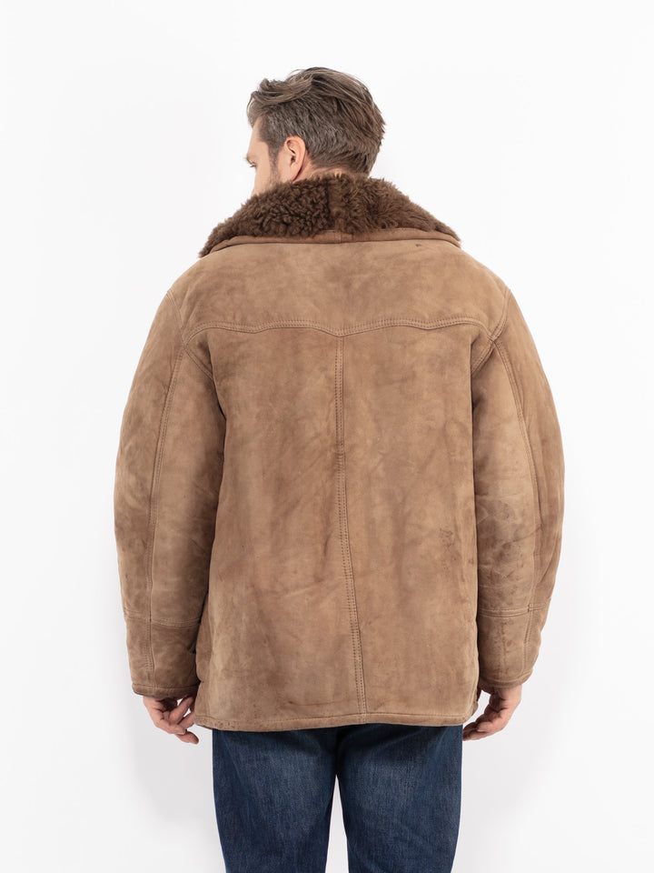 Vintage 80's Men Sheepskin Shearling Coat in BrownZ2681