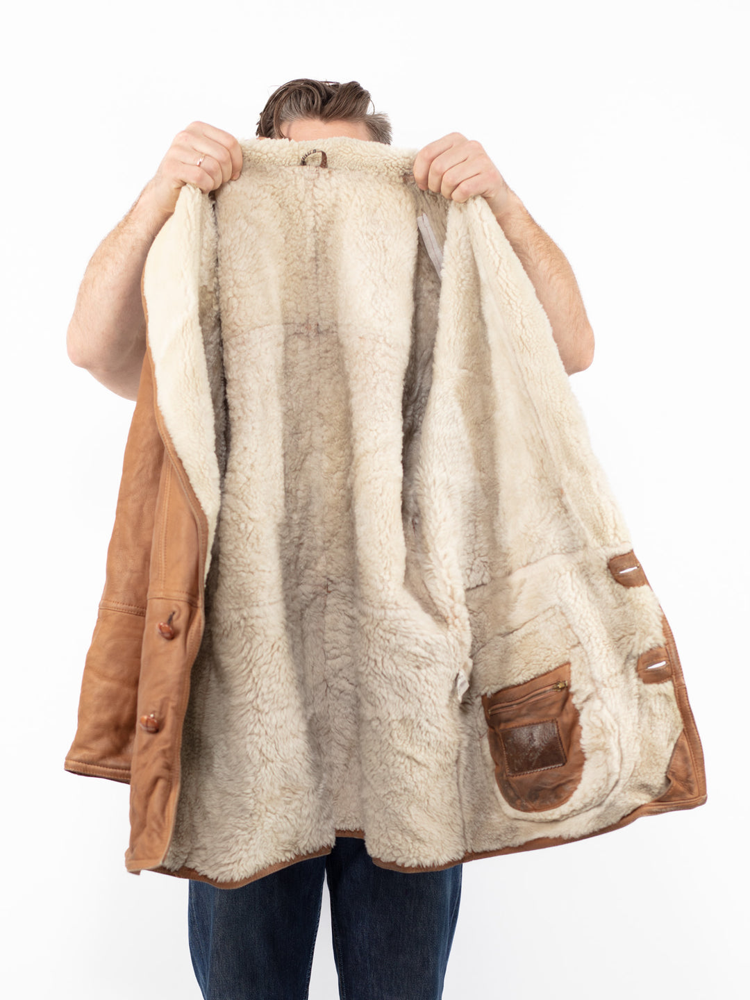 Vintage 80's Men Sheepskin Coat in BrownZ2561