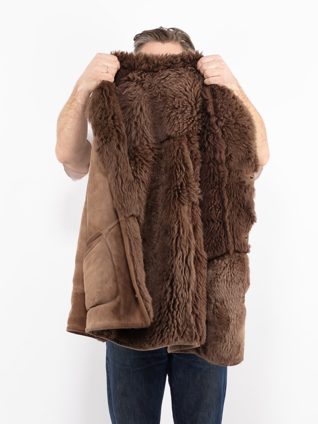 Vintage 80's Men Sheepskin Shearling Coat in BrownZ2681