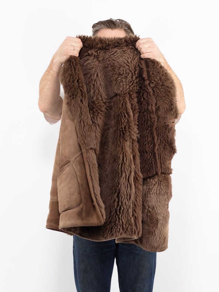 Vintage 80's Men Sheepskin Shearling Coat in BrownZ2681