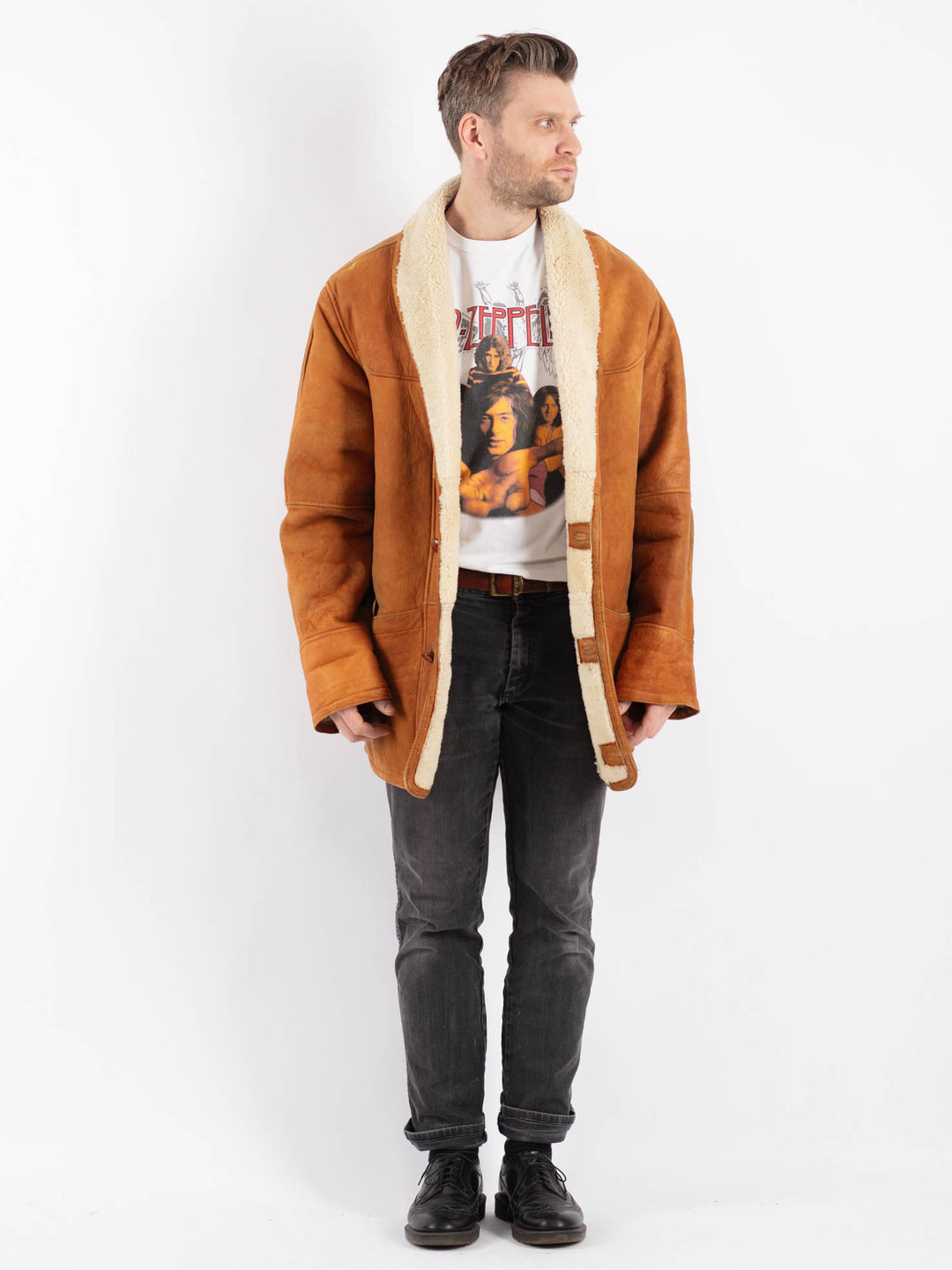 Vintage 80's Men Sheepskin Coat in Brown