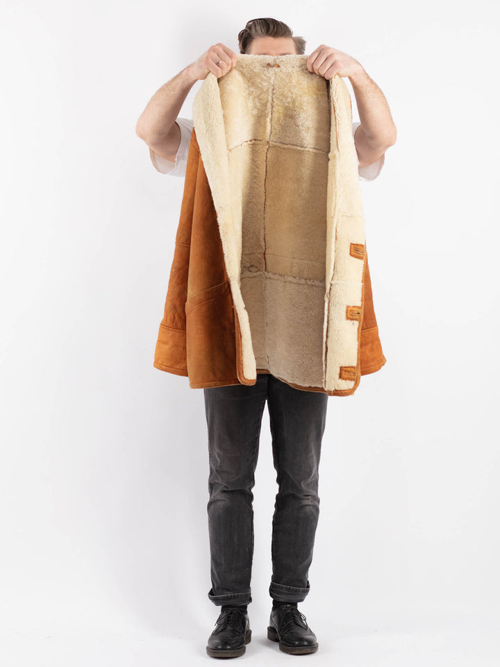 Vintage 80's Men Sheepskin Coat in Brown