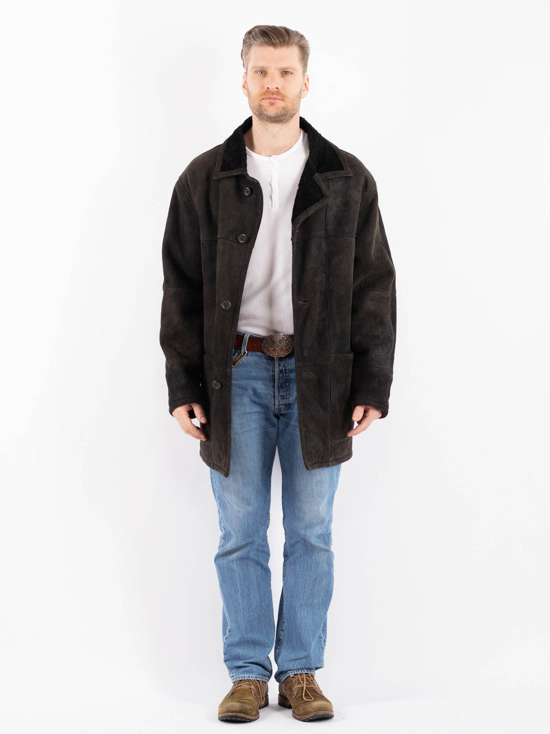 Vintage 80's Men Sheepskin Coat in BlackZ1420