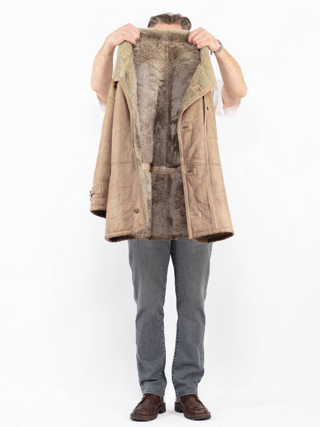 Vintage 80's Men Sheepskin Coat in BeigeZ2075