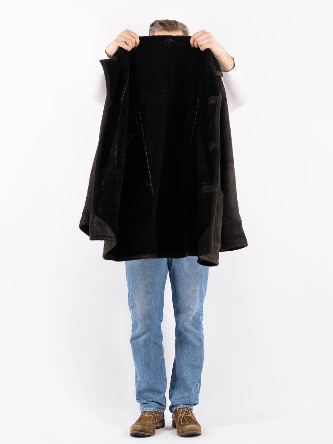 Vintage 80's Men Sheepskin Coat in BlackZ1420