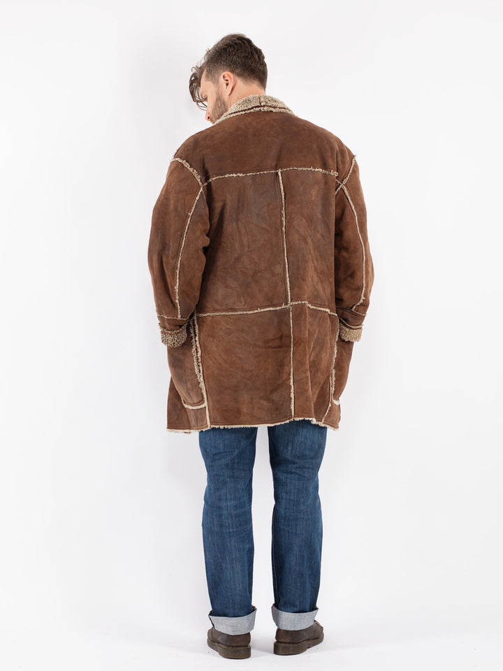 Vintage Men Sheepskin Shearling Coat in Brown