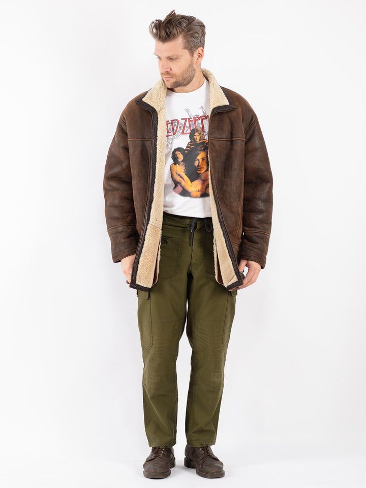 Vintage Men Sheepskin Coat in Brown