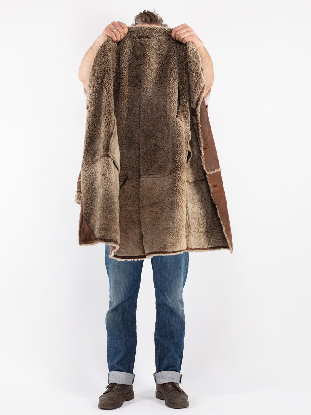 Vintage Men Sheepskin Shearling Coat in Brown