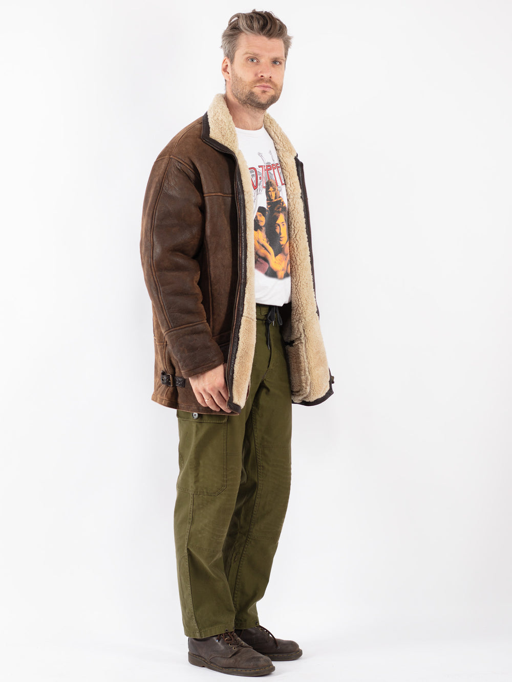 Vintage Men Sheepskin Coat in Brown