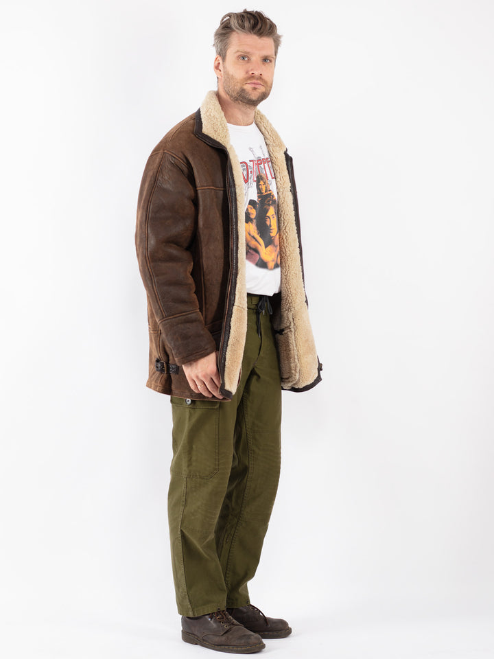 Vintage Men Sheepskin Coat in Brown