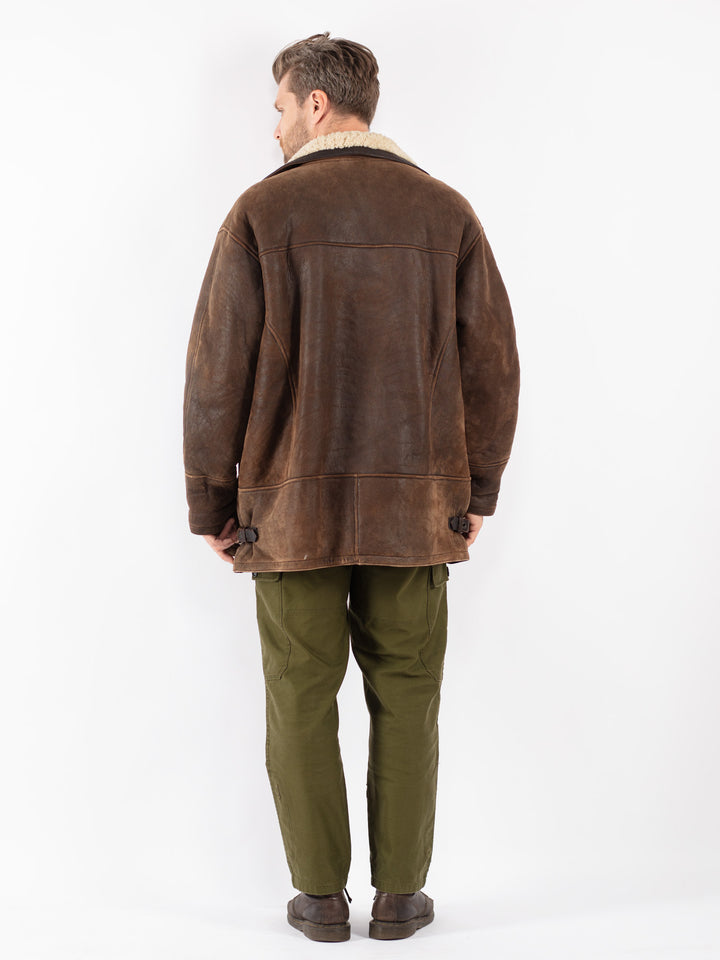 Vintage Men Sheepskin Coat in Brown