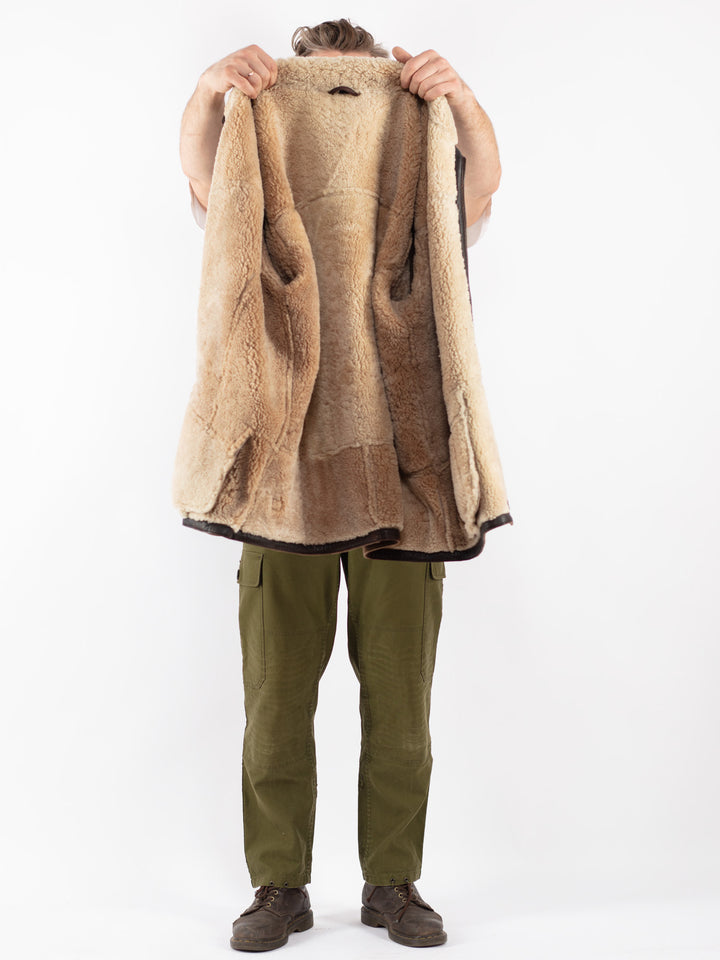Vintage Men Sheepskin Coat in Brown