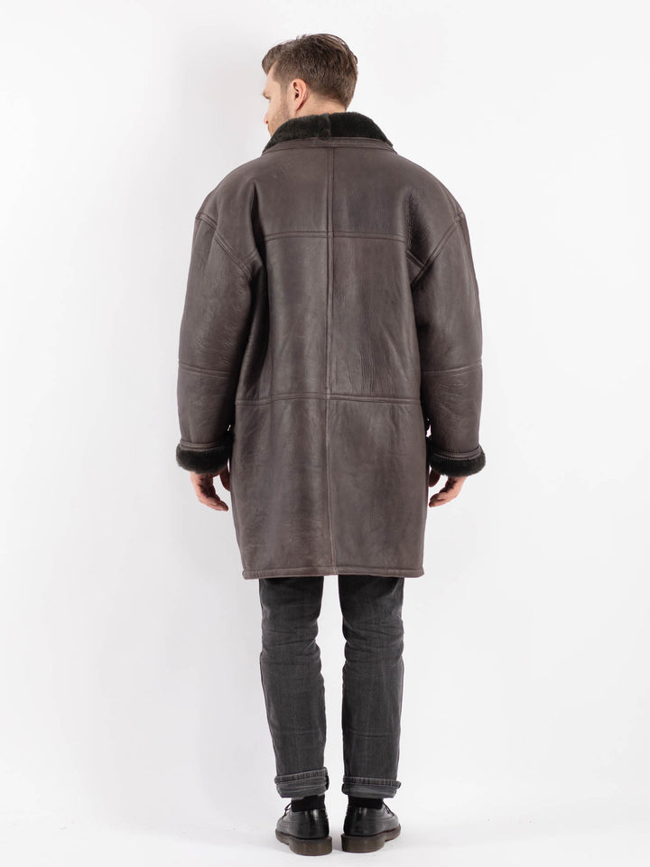 Vintage 80's Men Sheepskin Shearling Coat in Gray
