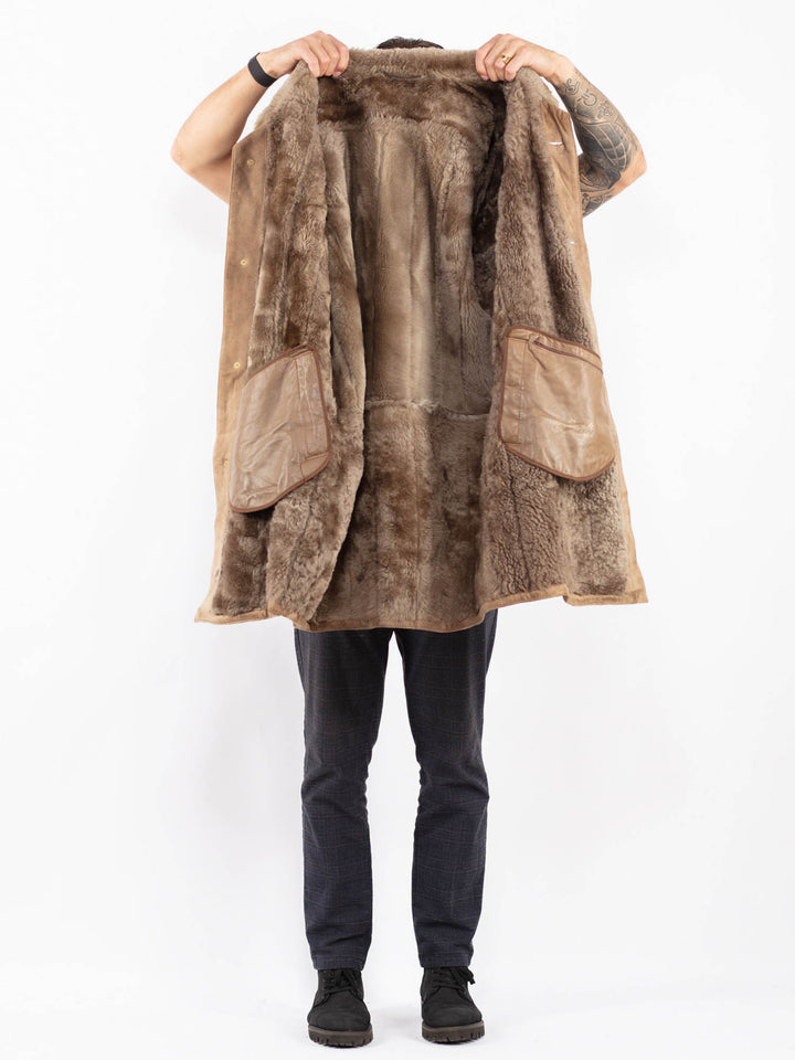 Vintage 80's Men Sheepskin Coat in BeigeZ2398
