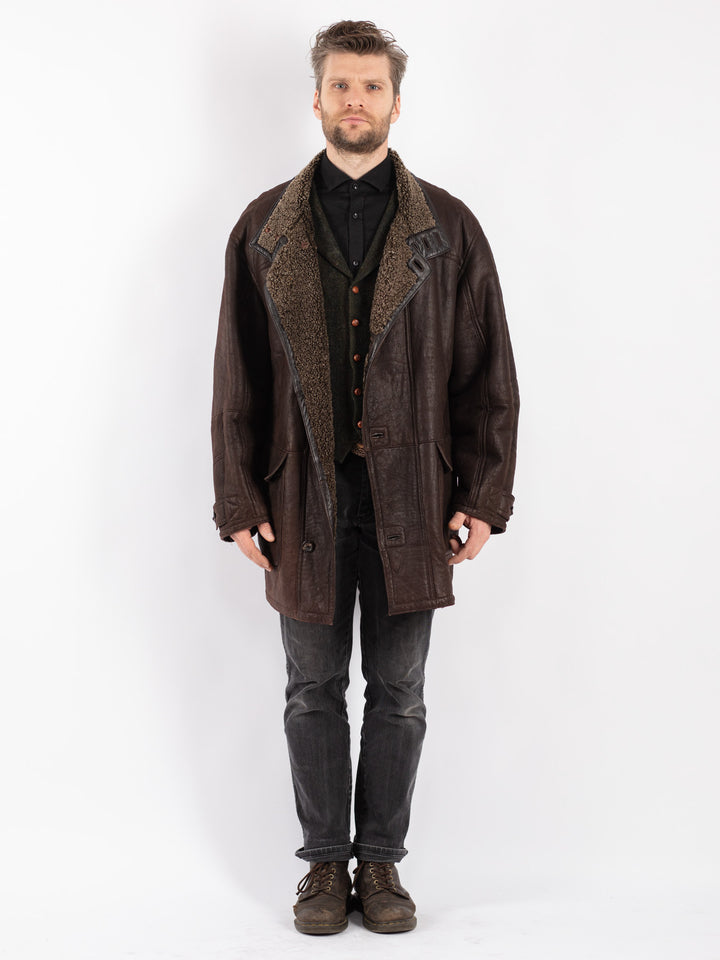 Vintage 90's Men Sheepskin Coat in Brown